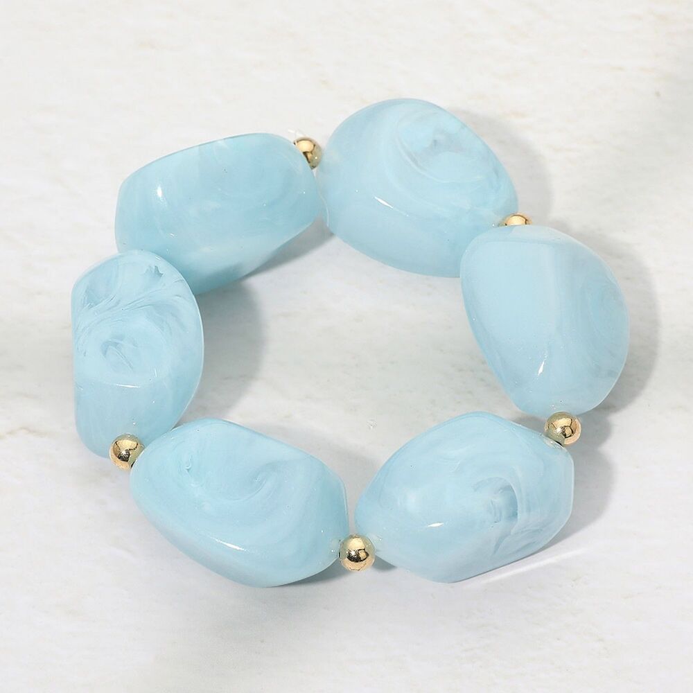 Light Blue Beaded Chunky Pebble Stone Resin Stretch Bracelet Modern Jewelry